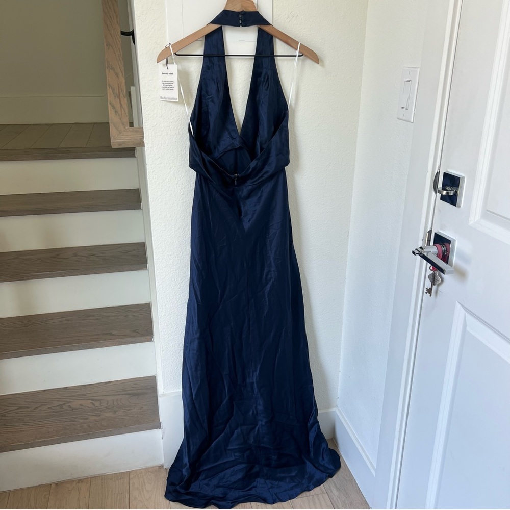 Reformation Daniela Silk Maxi Dress in Navy Blue - Picture 6 of 14